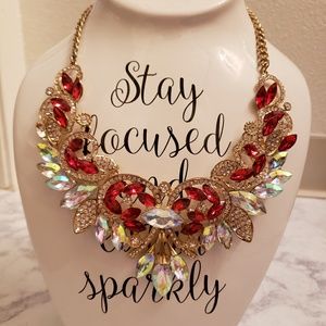 Statement Necklace Red Crystal & Bling
